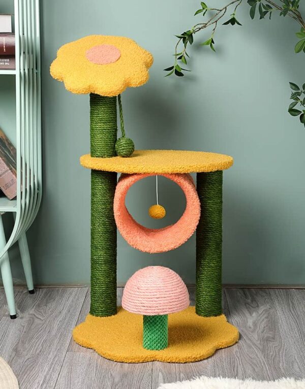 Extra-Large Sunflower Cat Tree with Mushroom Hugging Flower
