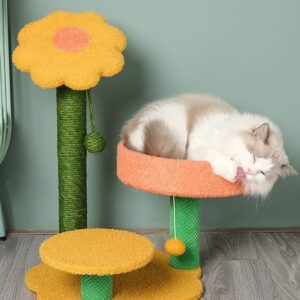 Large Sunflower Cat Tree with Cozy Floral Nest
