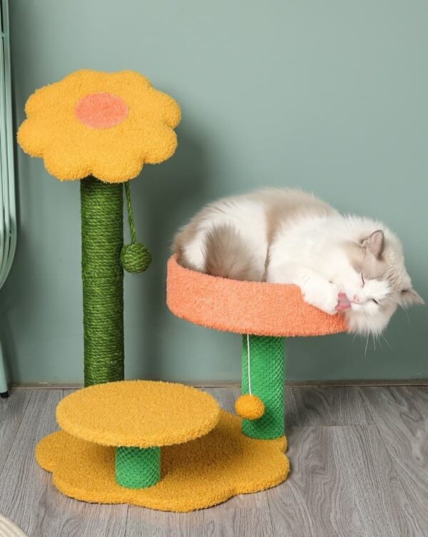 Large Sunflower Cat Tree with Cozy Floral Nest