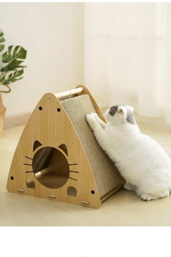 A-Frame Cat Scratcher with Wooden Frame – Multi-Angle Cardboard Cat Climbing & Scratching Toy