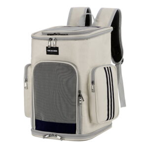 Beige Large Pet Carrier Backpack – Breathable Travel Bag for Cats & Small Dogs