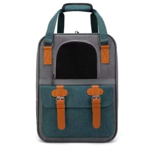 Green Retro Pet Carrier Backpack – Breathable Travel Bag for Cats & Small Dogs