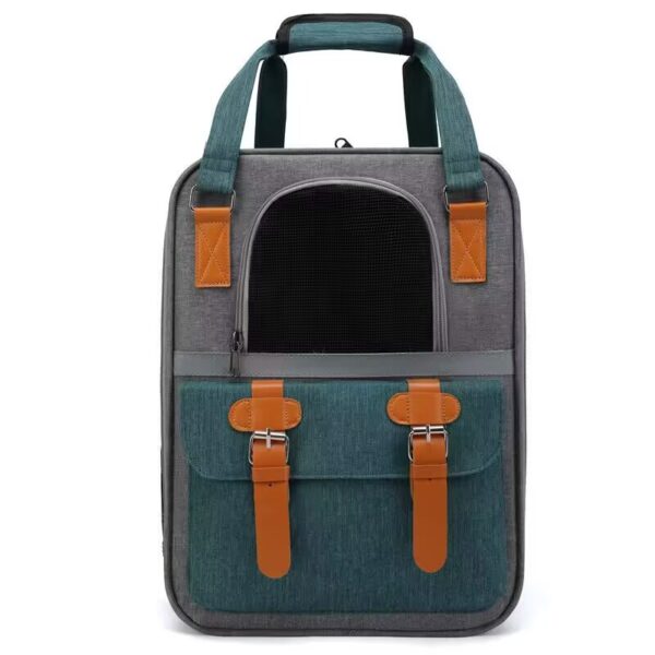 Green Retro Pet Carrier Backpack – Breathable Travel Bag for Cats & Small Dogs