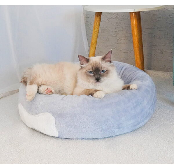 Round Plush Pet Bed with Bone Design – Cozy Nest for Cats & Small Dogs