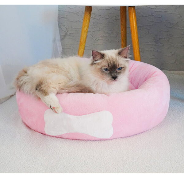 Round Plush Pet Bed with Bone Design – Cozy Nest for Cats & Small Dogs