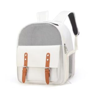 White Stylish Pet Carrier Backpack – Breathable Travel Bag for Cats & Small Dogs