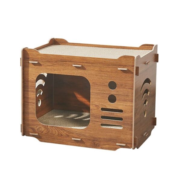 Wooden Cat House with Scratching Surface – Durable Indoor Cat Condo with Ventilation