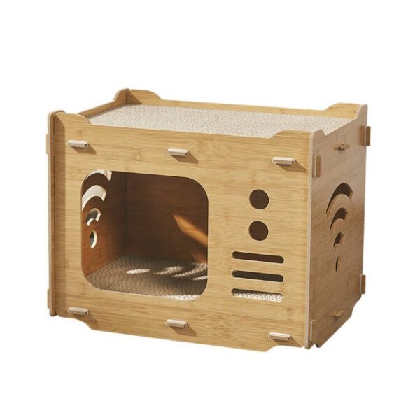 Wooden Cat House with Scratching Surface – Durable Indoor Cat Condo with Ventilation
