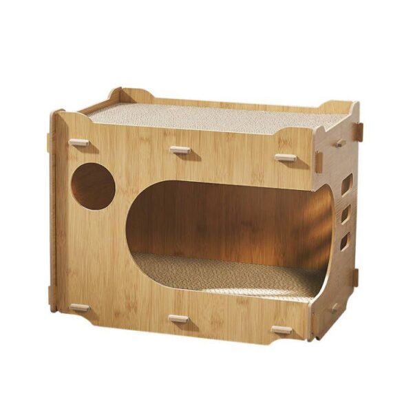 Wooden Cat House with Scratching Surface – Durable Indoor Cat Condo with Ventilation