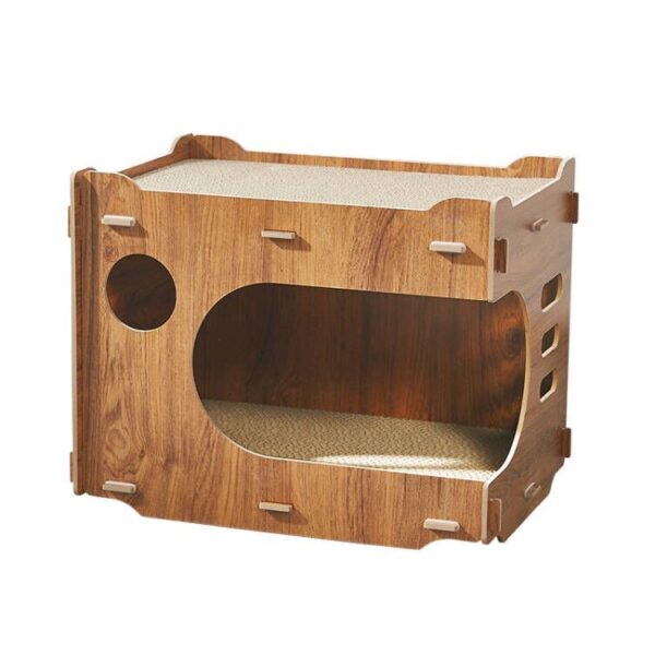 Wooden Cat House with Scratching Surface – Durable Indoor Cat Condo with Ventilation
