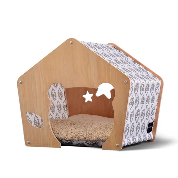 Wooden Cat House with Soft Cushion – Cozy Indoor Pet Bed for Cats & Small Dogs