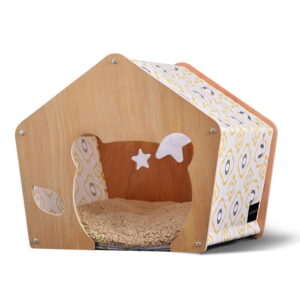 Wooden Cat House with Soft Cushion – Cozy Indoor Pet Bed for Cats & Small Dogs