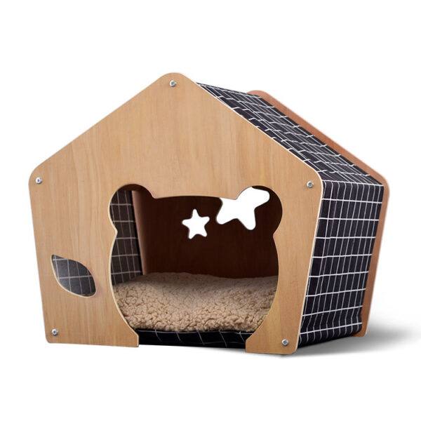 Wooden Cat House with Soft Cushion – Cozy Indoor Pet Bed for Cats & Small Dogs