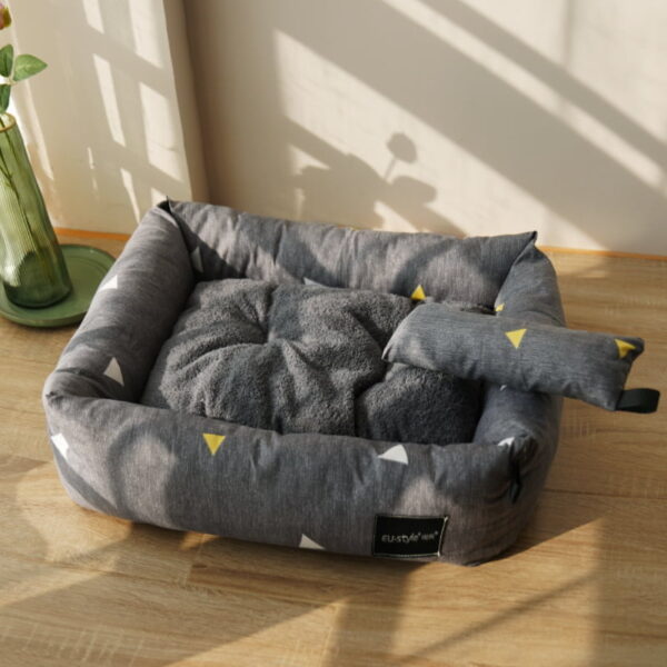Yellow Geometric Pet Bed with Cushion – Cozy Cat & Small Dog Sofa
