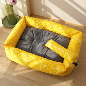 Yellow Geometric Pet Bed with Cushion – Cozy Cat & Small Dog Sofa