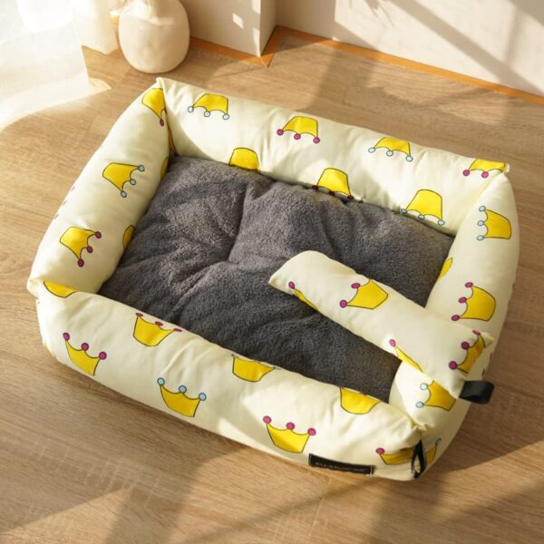 Yellow Geometric Pet Bed with Cushion – Cozy Cat & Small Dog Sofa