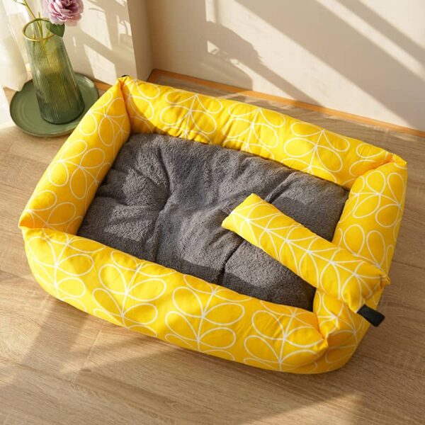 Yellow Geometric Pet Bed with Cushion – Cozy Cat & Small Dog Sofa