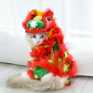Red Lion Dance Costume for Cats & Small Dogs
