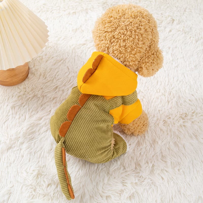 Yellow & Green Dino Hoodie Jumpsuit for Cats & Small Dogs Yellow & Green Dino Hoodie Jumpsuit for Cats & Small Dogs
