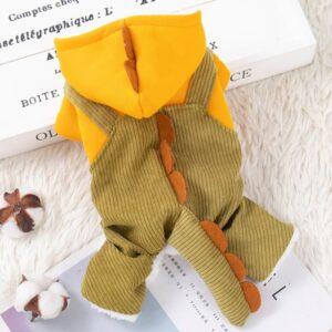 Yellow & Green Dino Hoodie Jumpsuit for Cats & Small Dogs